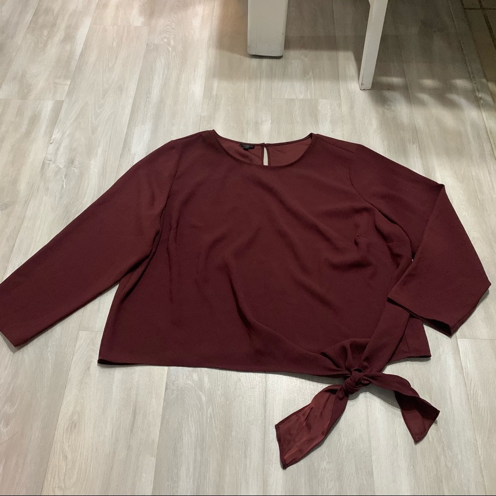 Talbots Maroon Burgundy Side Tie Top Blouse Sz 3X